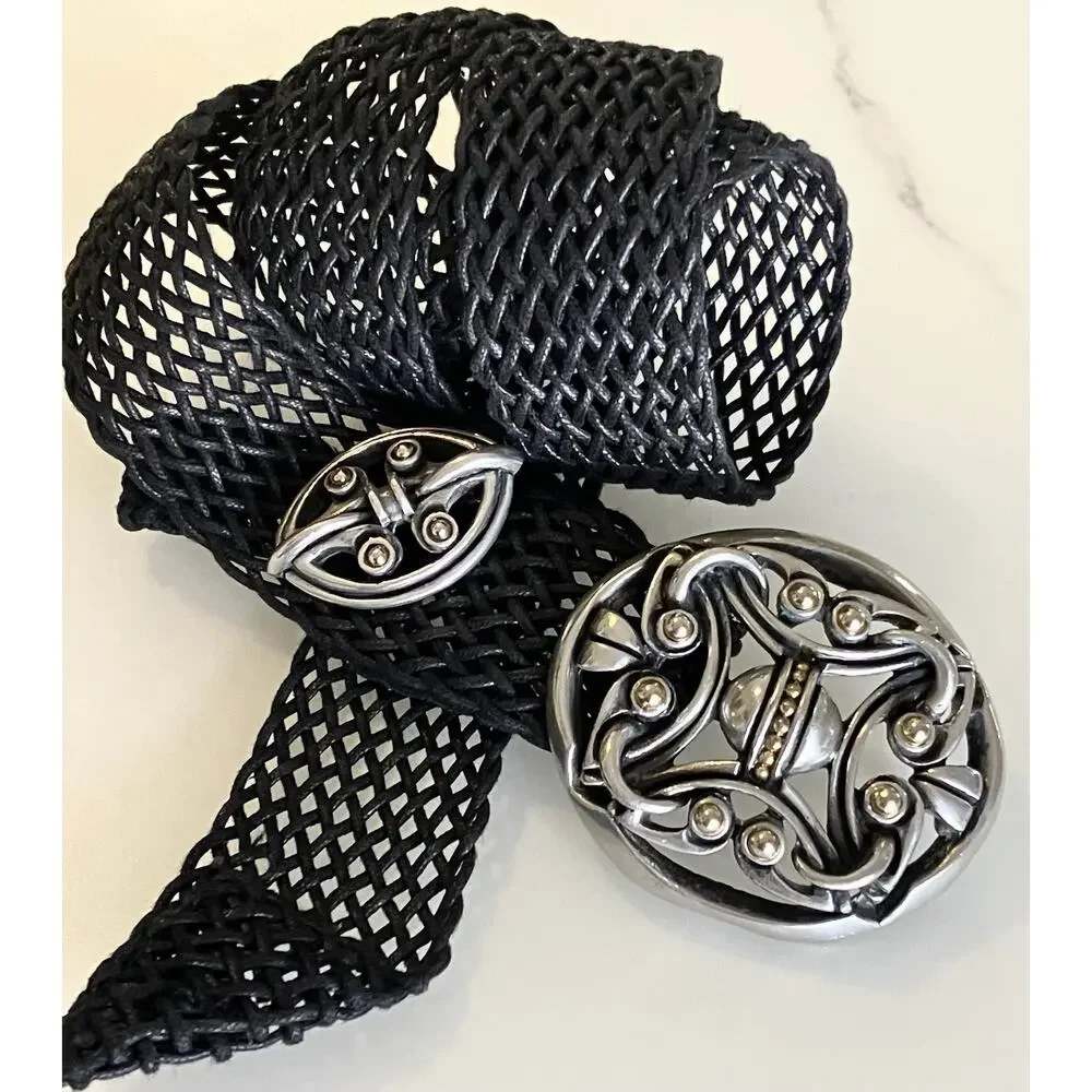 Vintage Modernist Artist Buckle Pewter, Brass Nouveau Statement Woven Mesh Belt - Picture 1 of 6
